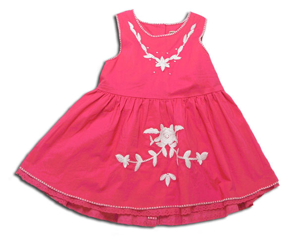 【子供服】花柄刺しゅう入りワンピース風ロングTシャツ(濠Me)マゼンタ 【子供服】花柄刺しゅう入りワンピース風ロングTシャツ(濠Me)マゼンタ