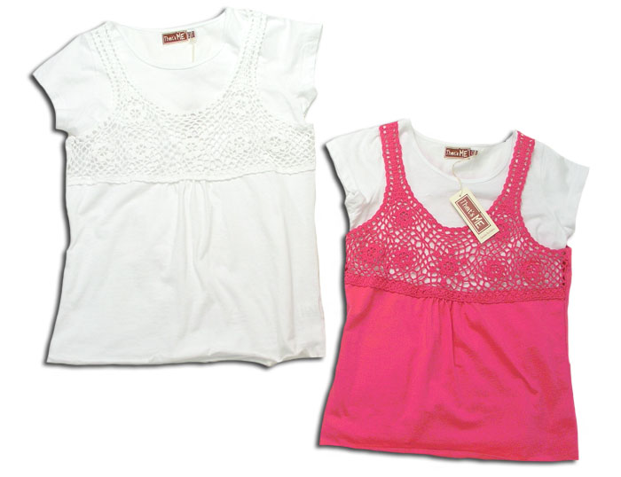 【子供服】手編みレース模様入り2枚重ねTシャツ(濠Me) 【子供服】手編みレース模様入り2枚重ねTシャツ(濠Me)
