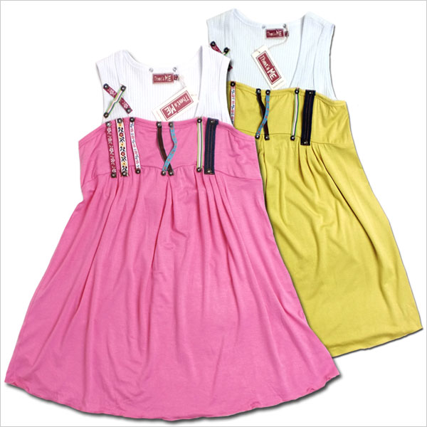 【子供服】虹の旅 ワンピース風ロングTシャツ(濠Me)<br>ピンク イエロー 【子供服】虹の旅 ワンピース風ロングTシャツ(濠Me)<br>ピンク イエロー