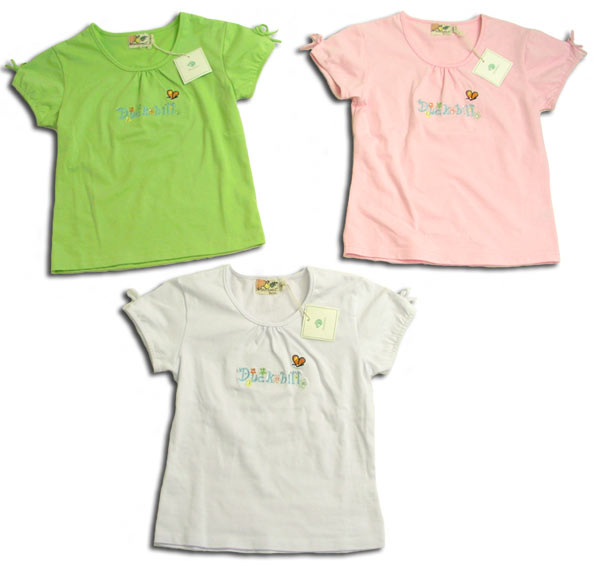 【子供服】活発な美少女 蝶々刺繍入りパブスリーブニットTシャツ(濠Du) 【子供服】活発な美少女 蝶々刺繍入りパブスリーブニットTシャツ(濠Du)